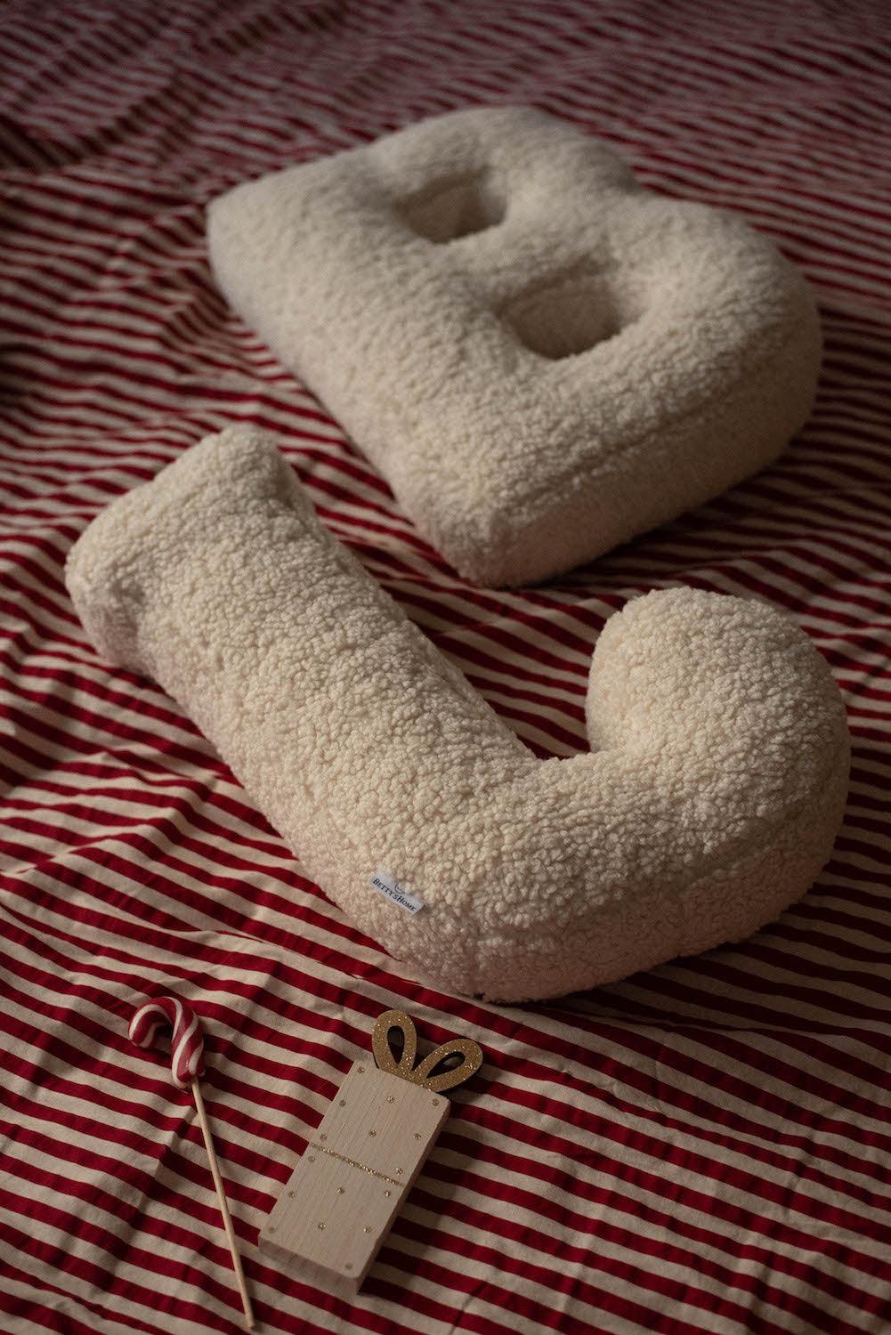 boucle letter cushion B and J teddy pillow by bettys home twins room deco 