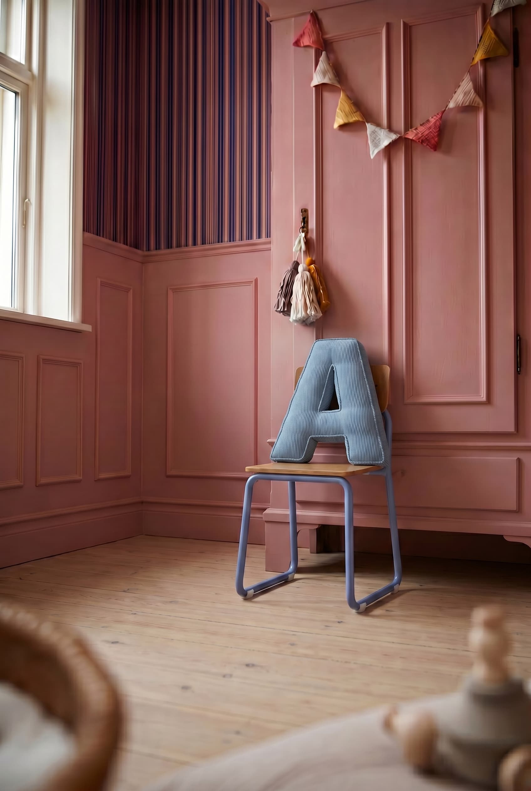 corduroy letter cushion A by bettys home in kids room. Cushion in shape of letter A