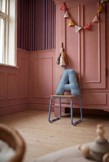 corduroy letter cushion A by bettys home in kids room. Cushion in shape of letter A
