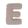 Boucle letter cushion E Mocha by Bettys Home on a white background. teddy cushion 