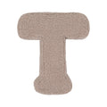 Boucle letter cushion T Mocha by Bettys Home on a white background. teddy cushion 