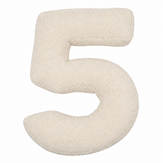 Boucle Number Cushion 5 in cream by Bettys home. Cushion in shape of number