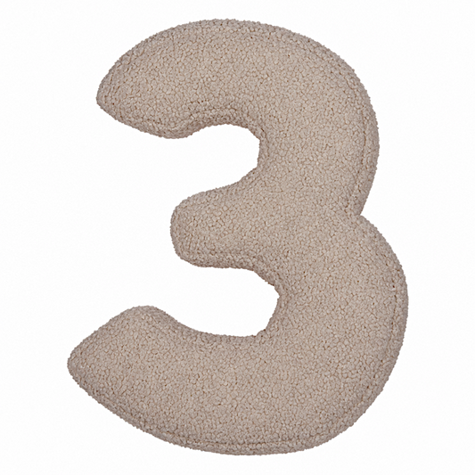Boucle Number Cushion 3 in mocha by Bettys home. Cushion in shape of number