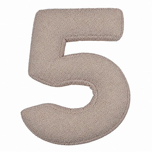 Boucle Number Cushion 5 in mocha by Bettys home. Cushion in shape of number