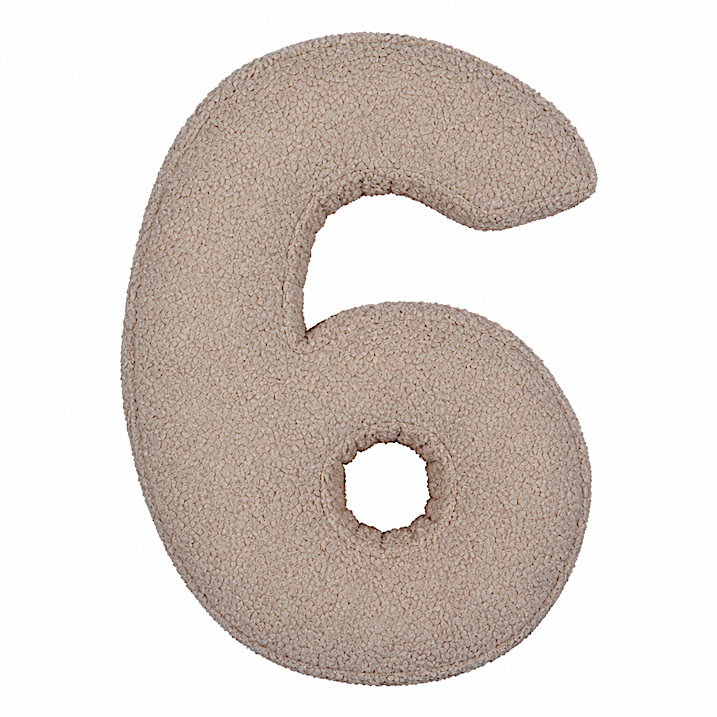 Boucle Number Cushion 6 in mocha by Bettys home. Cushion in shape of number