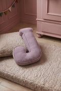 corduroy letter cushion J by bettys home in kids room on boucle mattress. Cushion in shape of letter