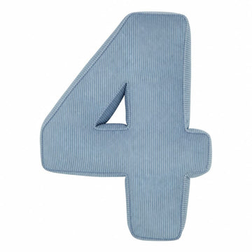 Corduroy Number Cushion 4 in blue by Bettys home. Cushion in shape of number