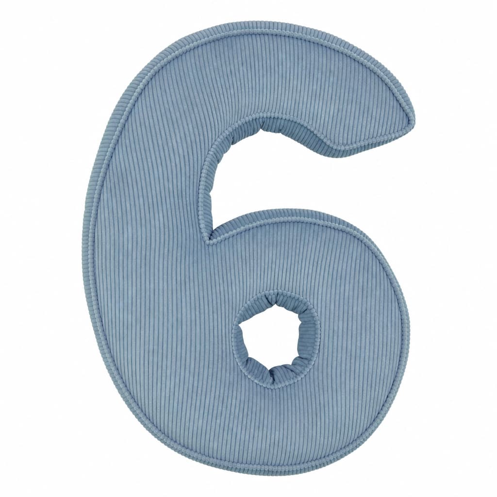 Corduroy Number Cushion 6 in blue by Bettys home. Cushion in shape of number