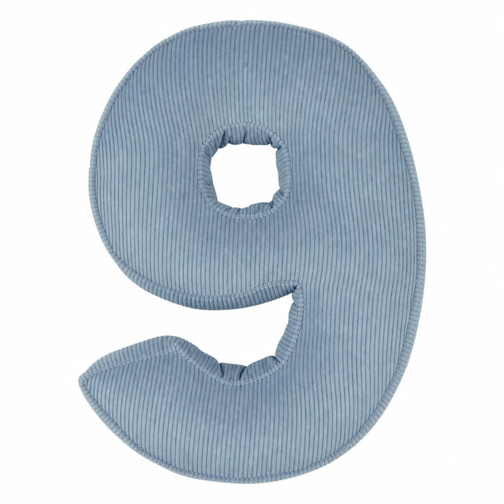 Corduroy Number Cushion 9 in blue by Bettys home. Cushion in shape of number