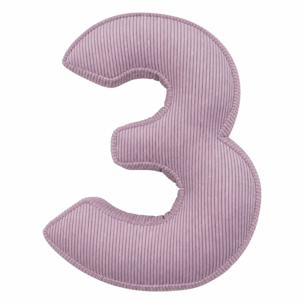 Corduroy Number Cushion 3 in lavender by Bettys home. Cushion in shape of number