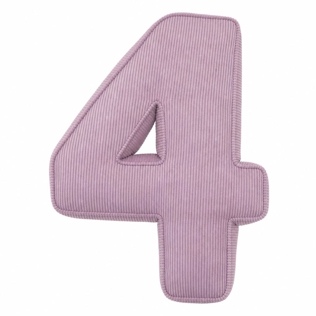 Corduroy Number Cushion 4 in lavender by Bettys home. Cushion in shape of number