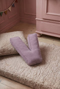 corduroy letter cushion V by bettys home in kids room on boucle mattress. Cushion in shape of letter