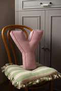 corduroy letter cushion Y by bettys home in kids room on chair. Cushion in shape of letter