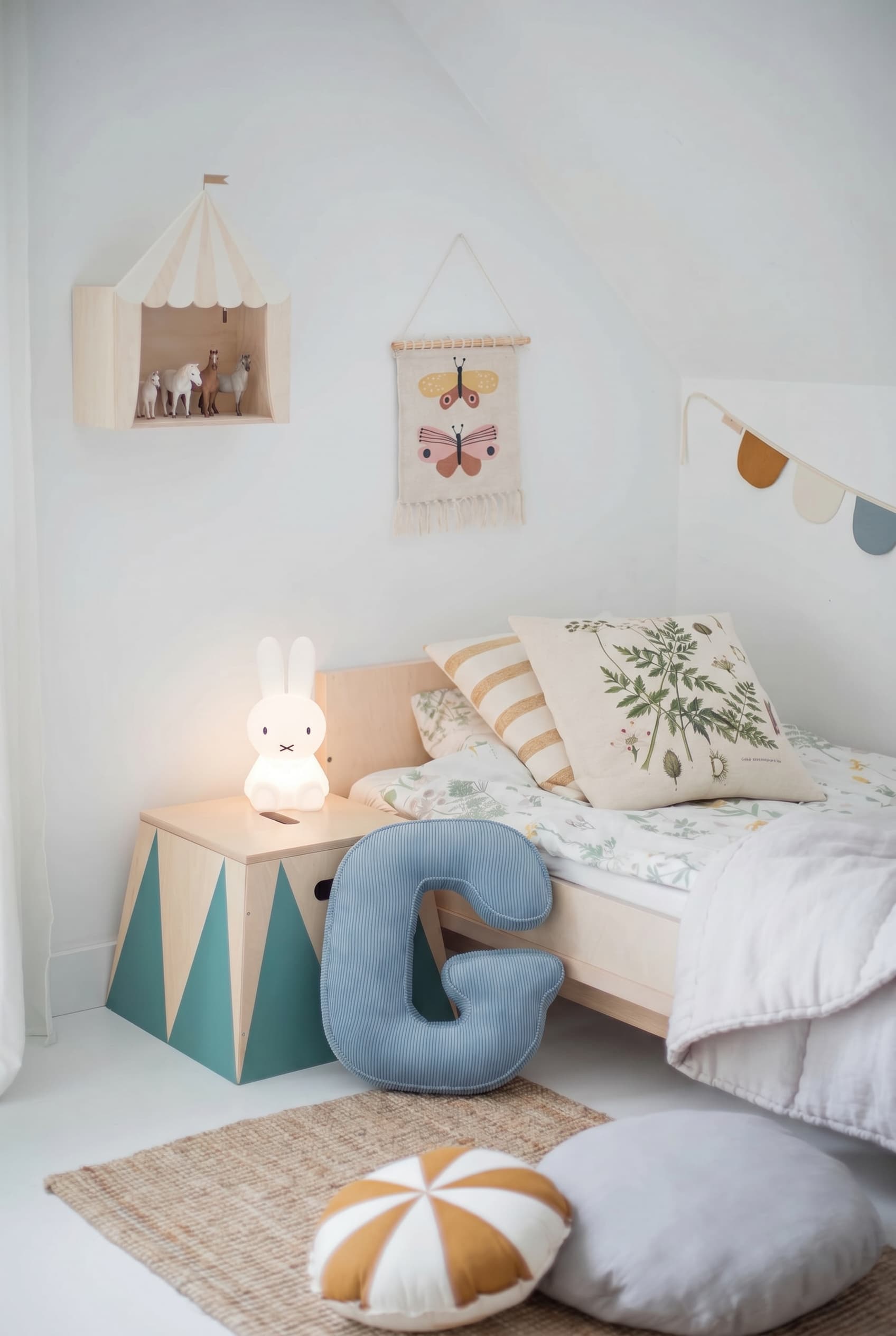 corduroy letter cushion G by bettys home in kids room next to kids bed