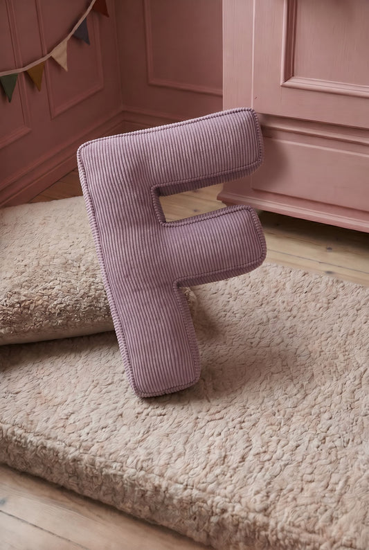 corduroy letter cushion F by bettys home in kids room on boucle mattress 
