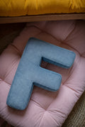 corduroy letter cushion F by bettys home in kids room on cotton mattress 
