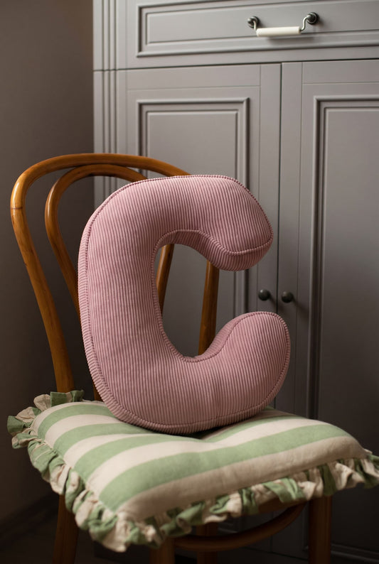 corduroy letter cushion C by bettys home on chair