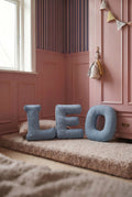 corduroy letter cushion LEO by bettys home on boucle mattress