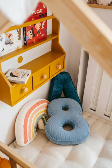 Corduroy Number Cushion by Bettys Home on kids bed
