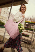 Woman with Large Corduroy Shopper Bag in Pink by Bettys Home. Corduroy Tote bag Bettys Home c