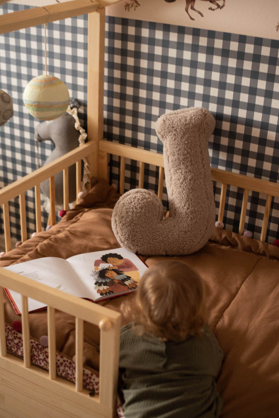 boucle letter cushion mocha by bettys home. kids room deco idea. teddy cushion mocha 
