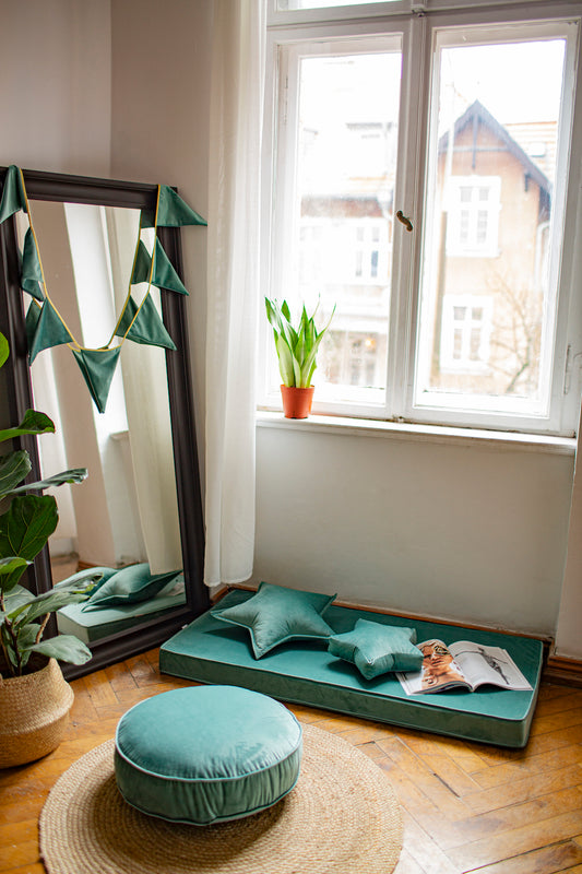 Großer Samt Pouf Mint | Runder Bodenhocker