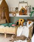 velvet letter cushion R in yellow by bettys home on kids bed in kids room 