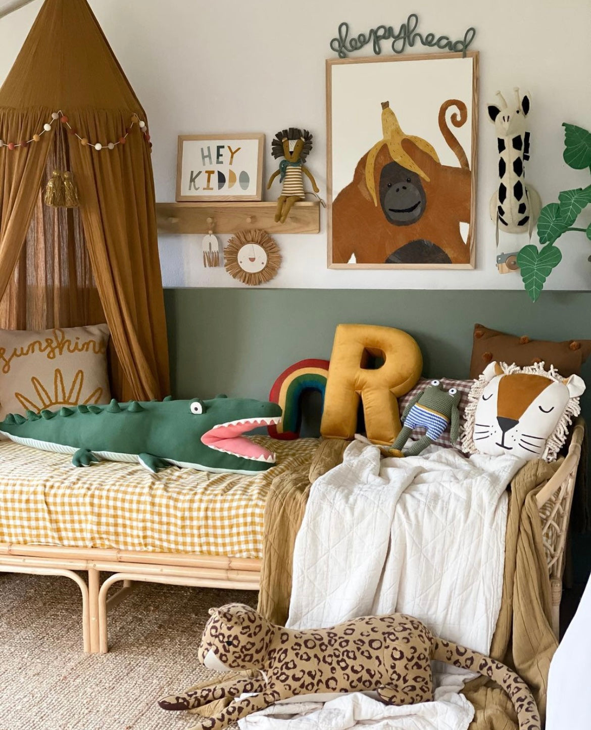 velvet letter cushion R in yellow by bettys home on kids bed in kids room 